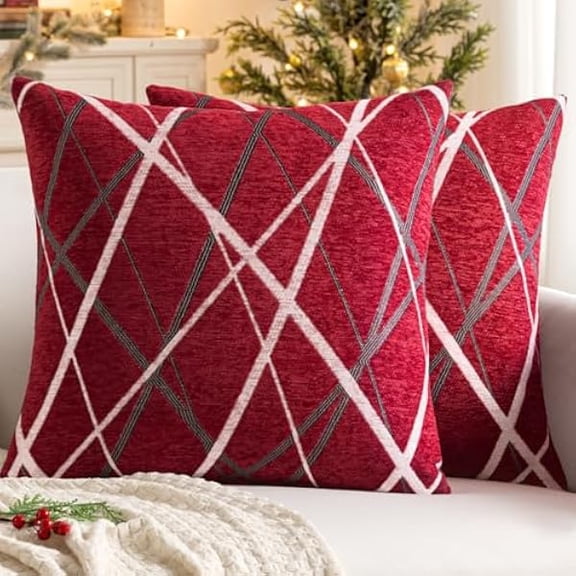 Eryueer Christmas Cushion Covers Cushions Throw Pillow Case Decorative Square Bright Line Design Pillowcovers for Couch Livingroom Sofa Bed Bedroom 50x50 CM 20x20 Inches 2 Pieces Red