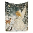 thumbnail image 2 of Warm Gift-Little Angel And Animals In A Snowy Forest Print Flannel Blanket Soft Warm Cozy Blanket For Sofa Bed Car Camping Office Home Decor Gift Blanket For All Seasons, 2 of 7