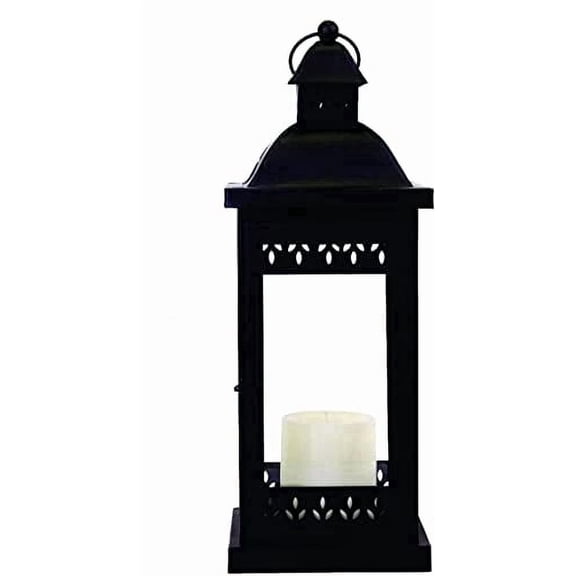 Hosley 15-Inch Black Metal Lantern with Clear Glass, Decorative Candle Holder for Home Décor, Weddings and Events