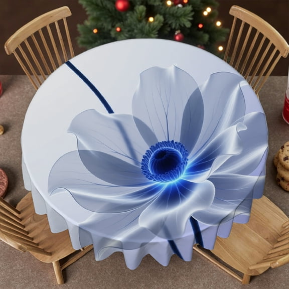 Blue Flickering Flower Tablecloth for dining table, Kitchen Accessories - Polyester Tablecloths tablecloths for round tables, Cafe,  picnic,60x60 Inch