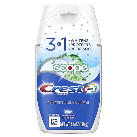Crest Complete Plus Scope 3-in-1 Teeth Whitening Liquid Gel Toothpaste 4.6 Ounce (Pack of 6) E11