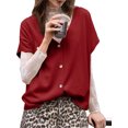 thumbnail image 3 of Short Sleeved Oversized Women Solid V-neck Casual Loose Knit Sweater Lightweight Button Tops, 3 of 6