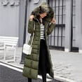 thumbnail image 4 of Women's Long Hooded Puffer Coat, Belted Waist Winter Jacket with Faux Fur Trim, Quilted Parka, Warm Down Alternative Coat, Casual Outerwear Green L, 4 of 8
