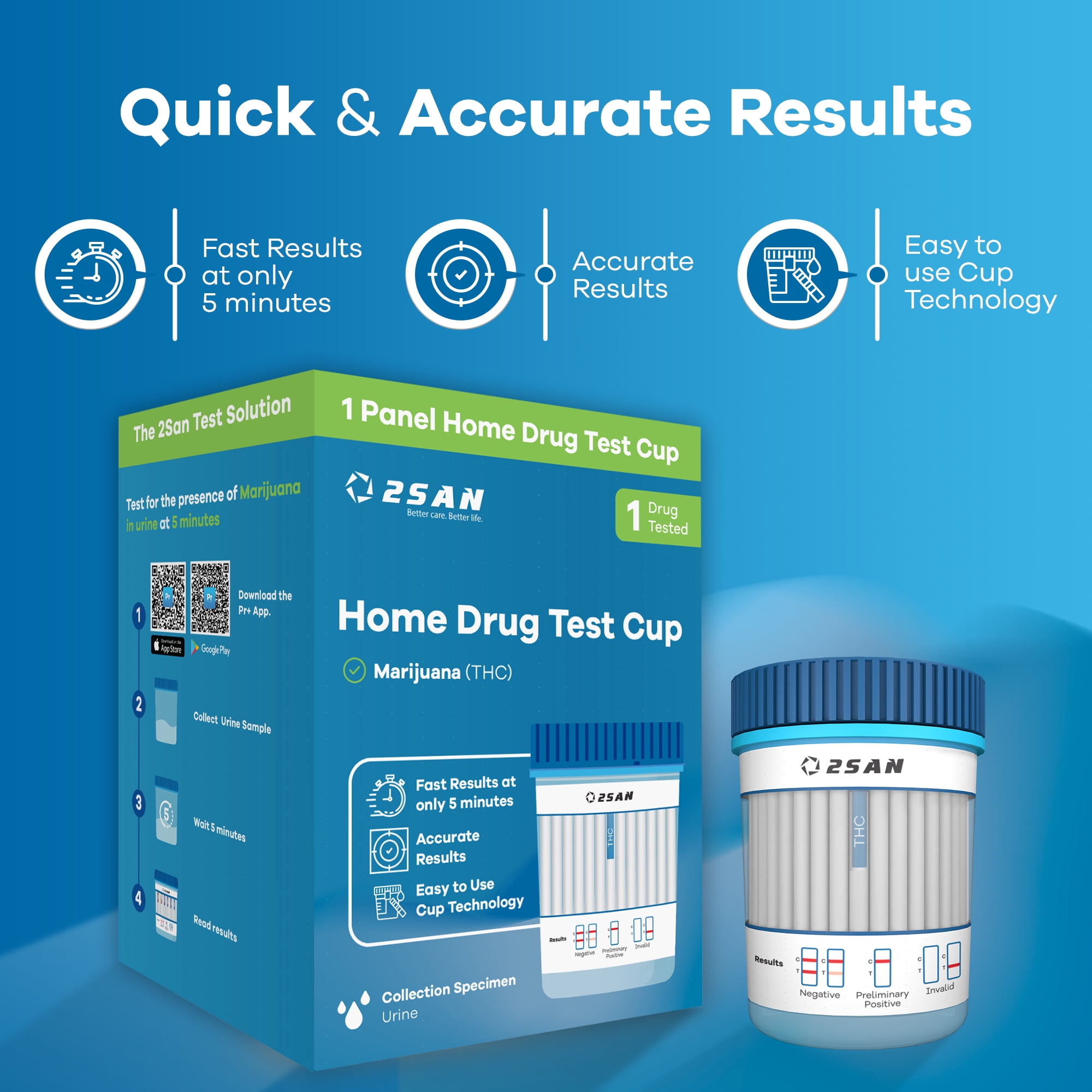 2San THC Urine Drug Test – Sensitive, Easy to Use at-Home Marijuana Screening Kit