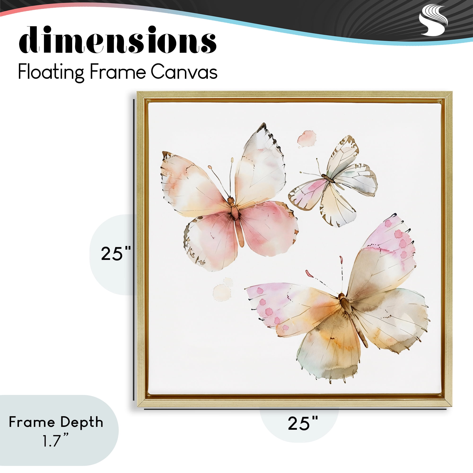Stupell Industries Pink Watercolor Butterfly Trio Gold Framed Floater Canvas Wall Art, design by Creative Studio