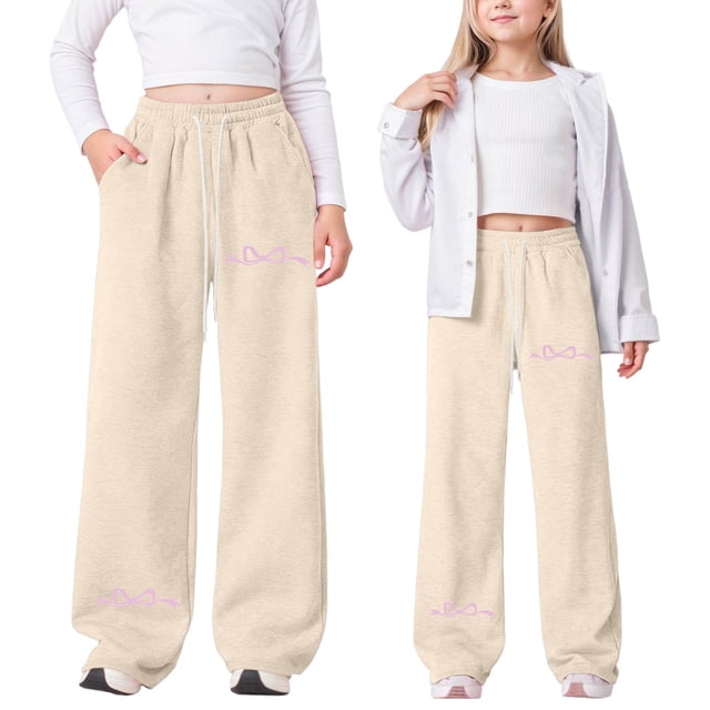 Kids Sweatpants Boy Athletic Pants With Pockets Drawstring Basic Boys Beige SweatPants 6-7 Years