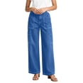 thumbnail image 6 of Womens Fashion Straight Leg Jeans Button Zipper with Pockets Solid Color Denim Pants Casual Loose Long Trousers S-2XL Blue, 6 of 8