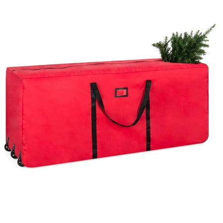 True Red Apple Best Choice Products Rolling Duffel Holiday Decoration Storage Bag for Up To 9ft Christmas Tree w/ 600D Polyester Fabric, Wheels, Handle - Red ()