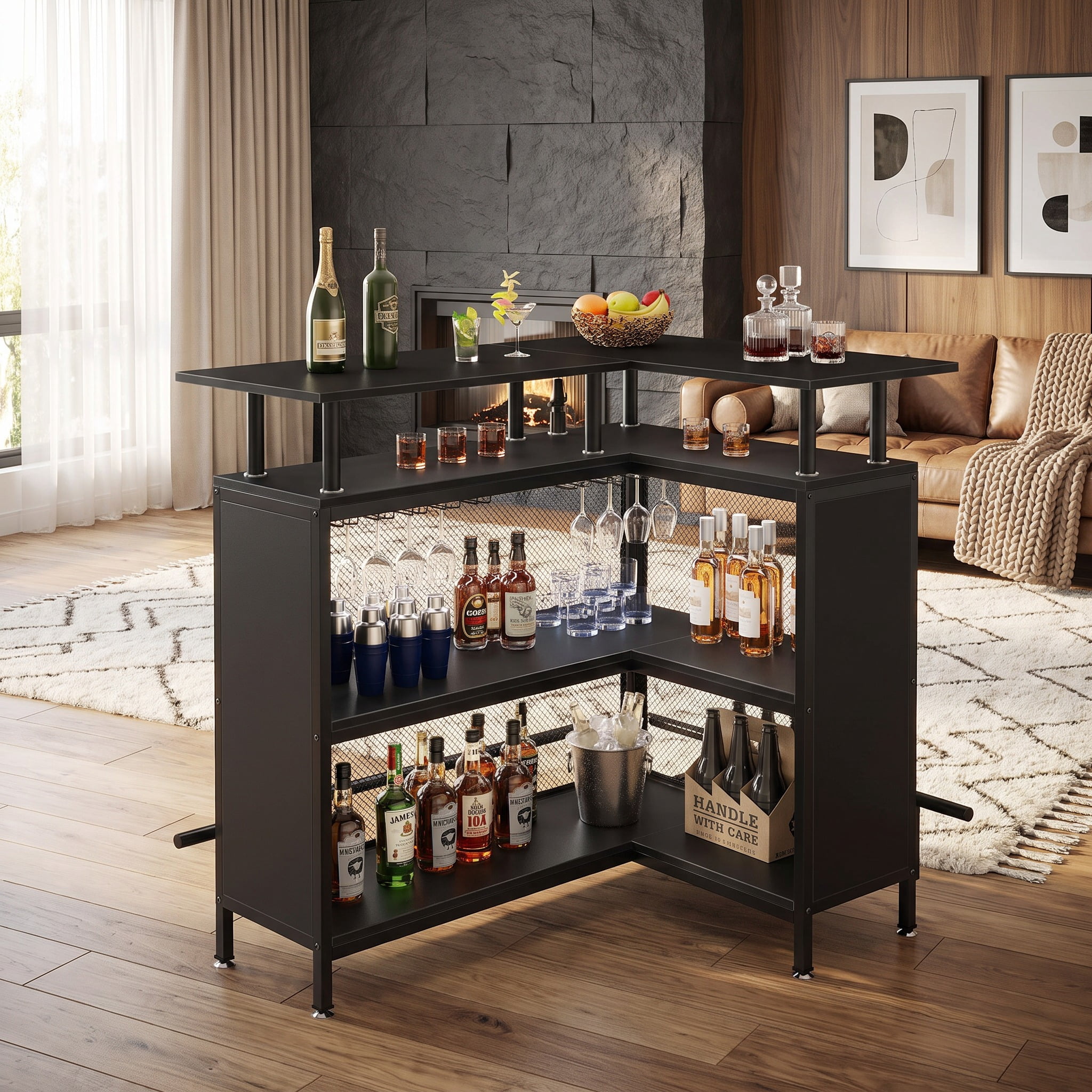 Homestyles Americana Black Bar with Storage - Walmart.com