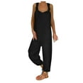 thumbnail image 2 of Cuoff Jumpsuits for Women Fashion Retro Bohemian Art Loose Casual Large Linen Suspender Pants Romper Black 4XL, 2 of 5