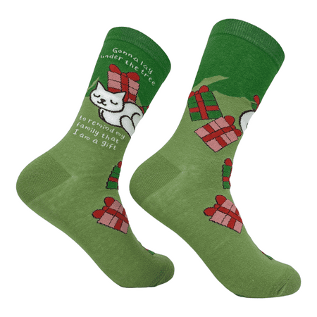Women s Gonna Lay Under The Tree to Remind My Family I Am A Gift Socks Funny Xmas Kitten Footwear