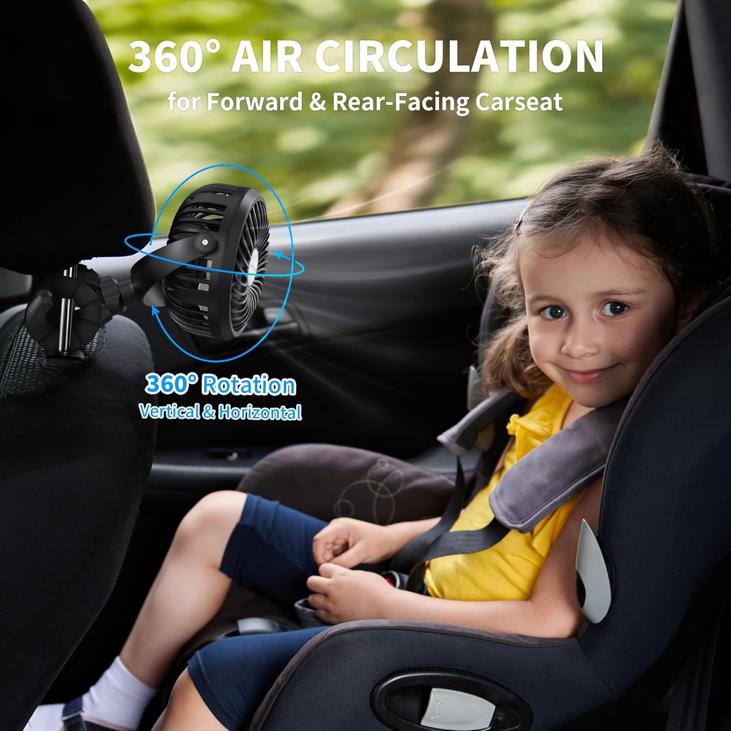 Battery Operated Stroller Fan with 3 Speeds, Rotatable and Portable for Car , Crib, Bike and Treadmill - Black