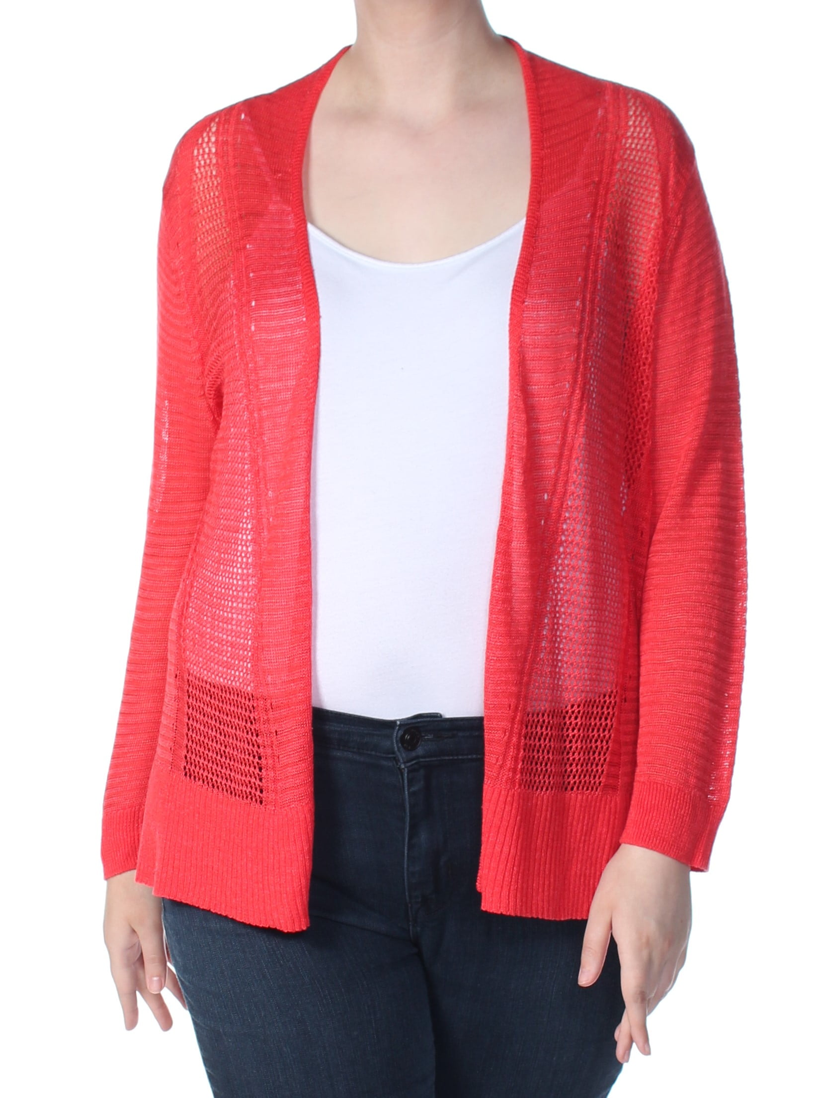 Alfani ALFANI Womens Red Open Cardigan Sweater Size XL