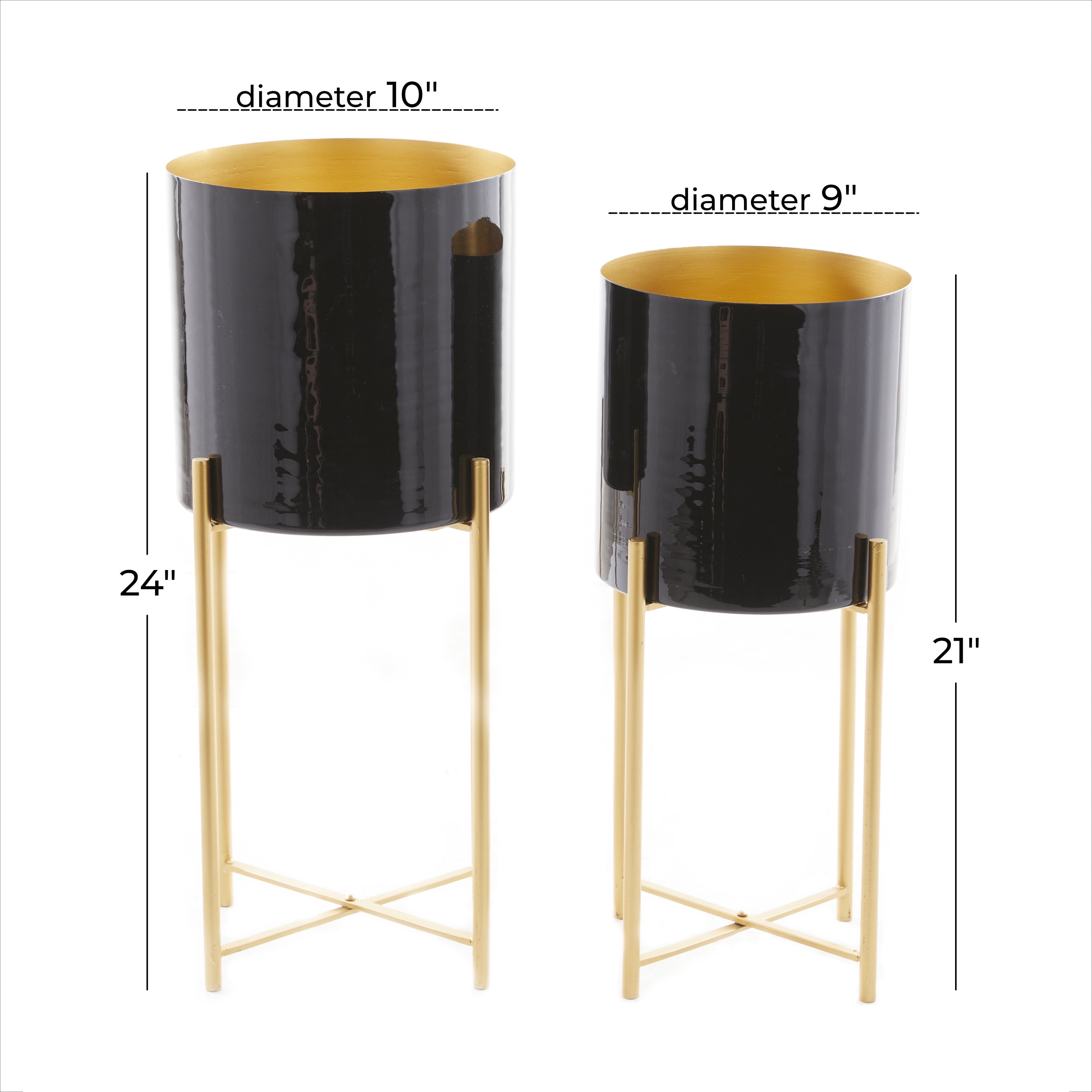 CosmoLiving by Cosmopolitan 24", 21"H Indoor Outdoor Black Metal Planter with Removable Stand (2 Count)