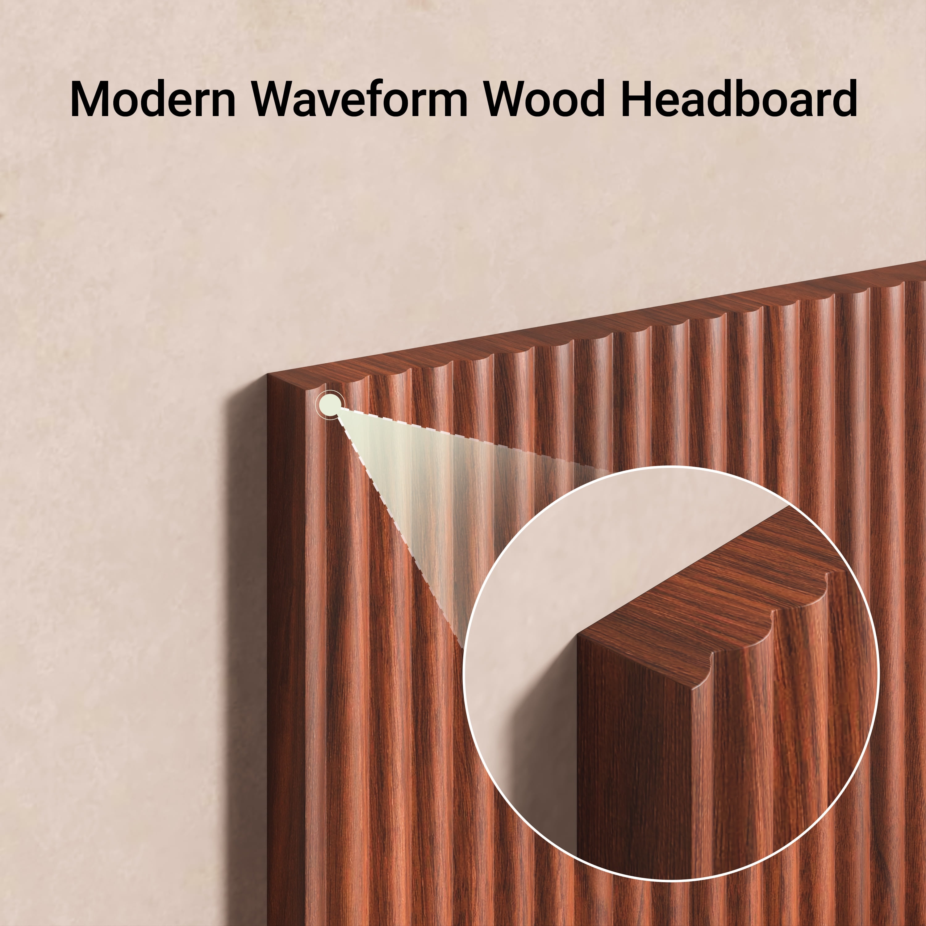Modern Wavy Wooden Headboard 60.8 Inch for Queen Bed, Vertical Wood Grain Design with Easy Wall-Hanging Assembly, Bohemian Style, Easy Install, Walnut