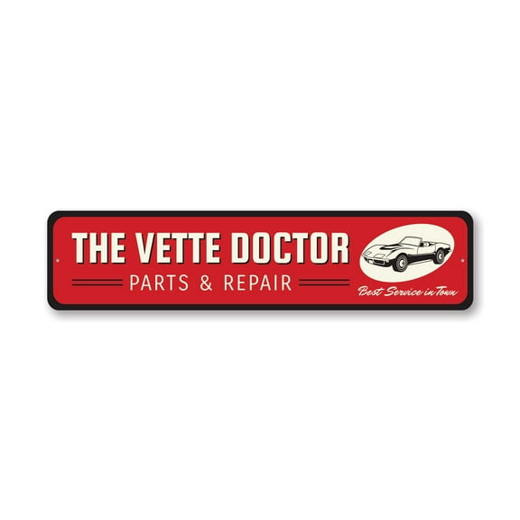 The Vette Doctor Chevy Corvette Aluminum Metal Decor Sign - 4x18 inches