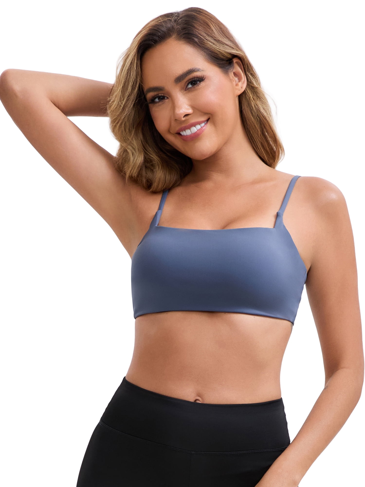 DARING DIVA Square Neck Wirefree Padded Push-Up Athletic Bra M Dark Gray