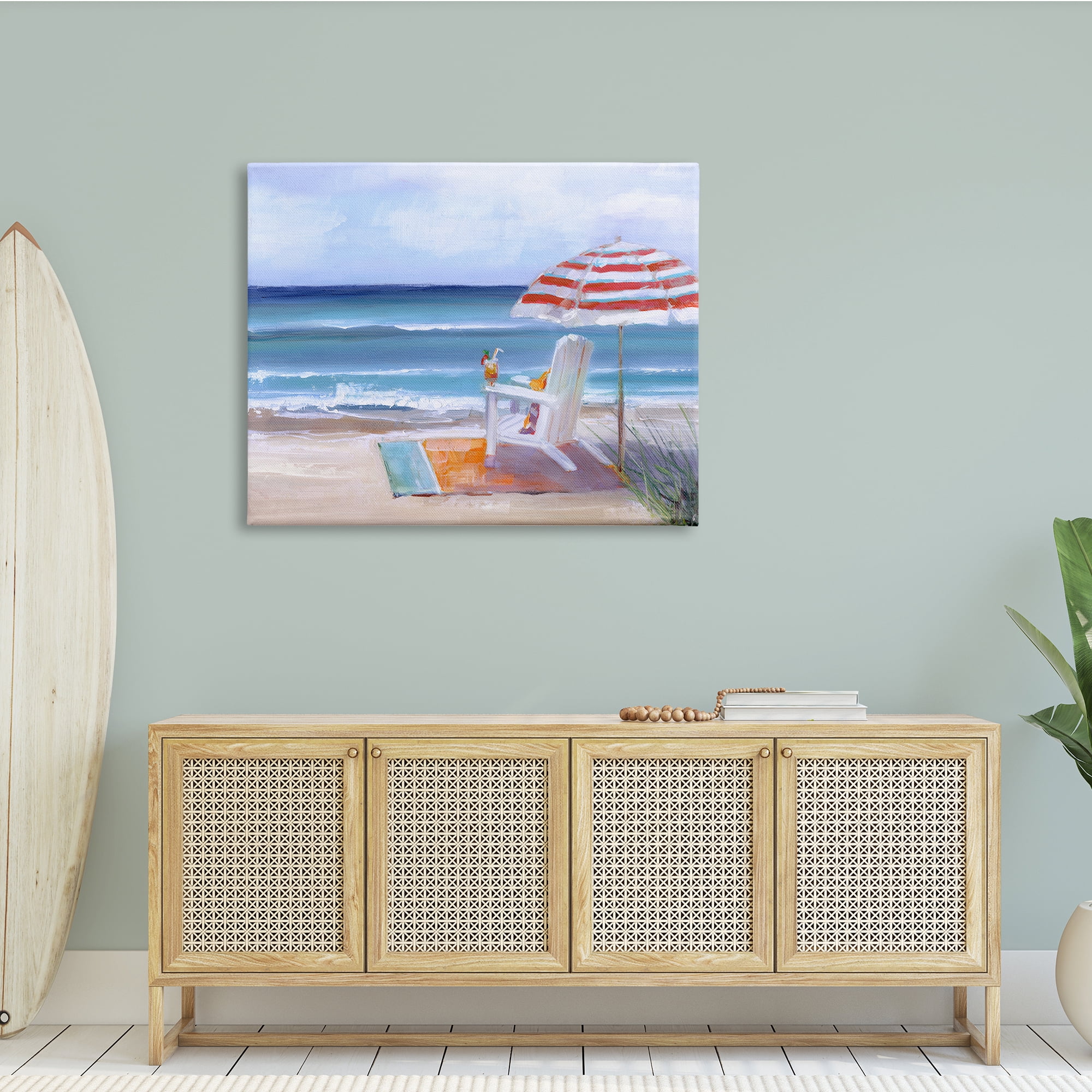 Stupell Indtries Tropical Drink Beach Umbrella Chair Ocean Tide Landscape,48 x 36,Design by Sally Swatland