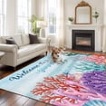 thumbnail image 2 of Coastal Coral Area Rugs 8'x10', Washable Small Throw Rugs for Living Room Patio, Summer Underwater Seaweed Starfish Ombre Blue Indoor Outdoor Rug Non-Slip Low Pile Carpet Runner Reversible Floor Mats, 2 of 8
