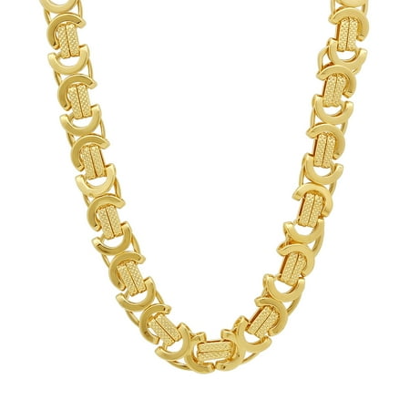 9mm 14k Yellow Gold Plated Flat Byzantine Choker Chain Necklace, 18 inches