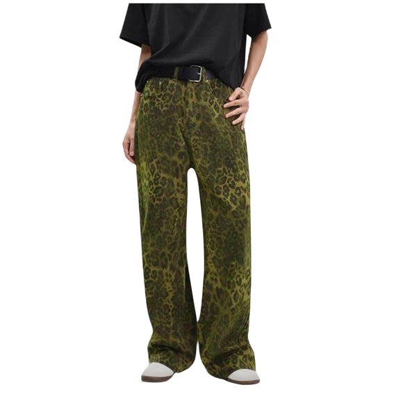 LOVZFMLL Women's Jeans, High Waist Versatile Straight Slim Loose Leg Pants Green, 2XL