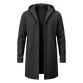 thumbnail image 4 of HBYJLZYG Men's Long Hooded Coat, Snap Button Fleece Lined Overcoat with Pockets, Casual Solid Color Outerwear for Fall Winter Daily Wear, 4 of 6
