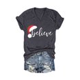 thumbnail image 5 of Women Christmas Outfit Women's Fashion V-Neck Christmas Print Loose Fit Casual T-Shirt Top for Everyday Wear White L, 5 of 5