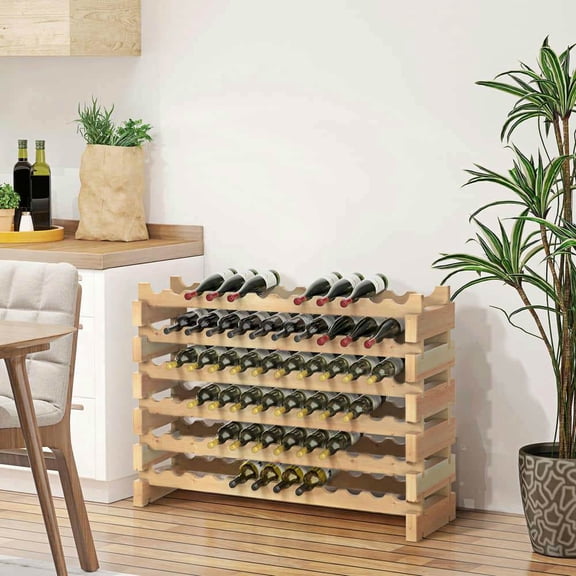 Spaco Stackable 72-Bottle Holder Wine Rack, Modular Storage Shelves, Freestanding Display Rack for Indoor as Kitchen, Bar, Dining Room, Natural