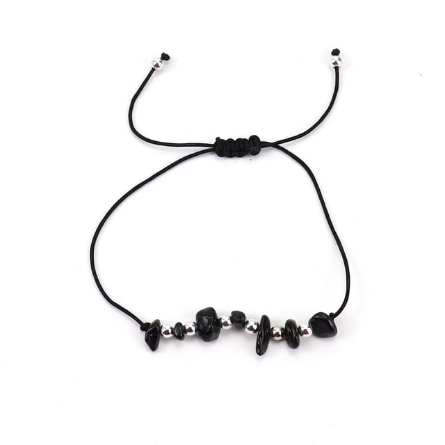 Xiao Hua Pulsera de cuentas hecha a mano, ideal para hombres y mujeres, con cuentas de cristal de piedra natural, ajustable (negro)
