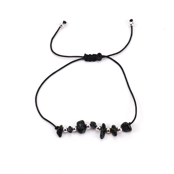 Xiao Hua Pulsera de cuentas hecha a mano, ideal para hombres y mujeres, con cuentas de cristal de piedra natural, ajustable (negro)