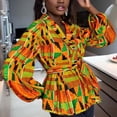 thumbnail image 2 of Womens Tops T Shirts African Traditional Batik Print Long Sleeve Dashiki Casual Women Tees Blouses Yellow XL, 2 of 7