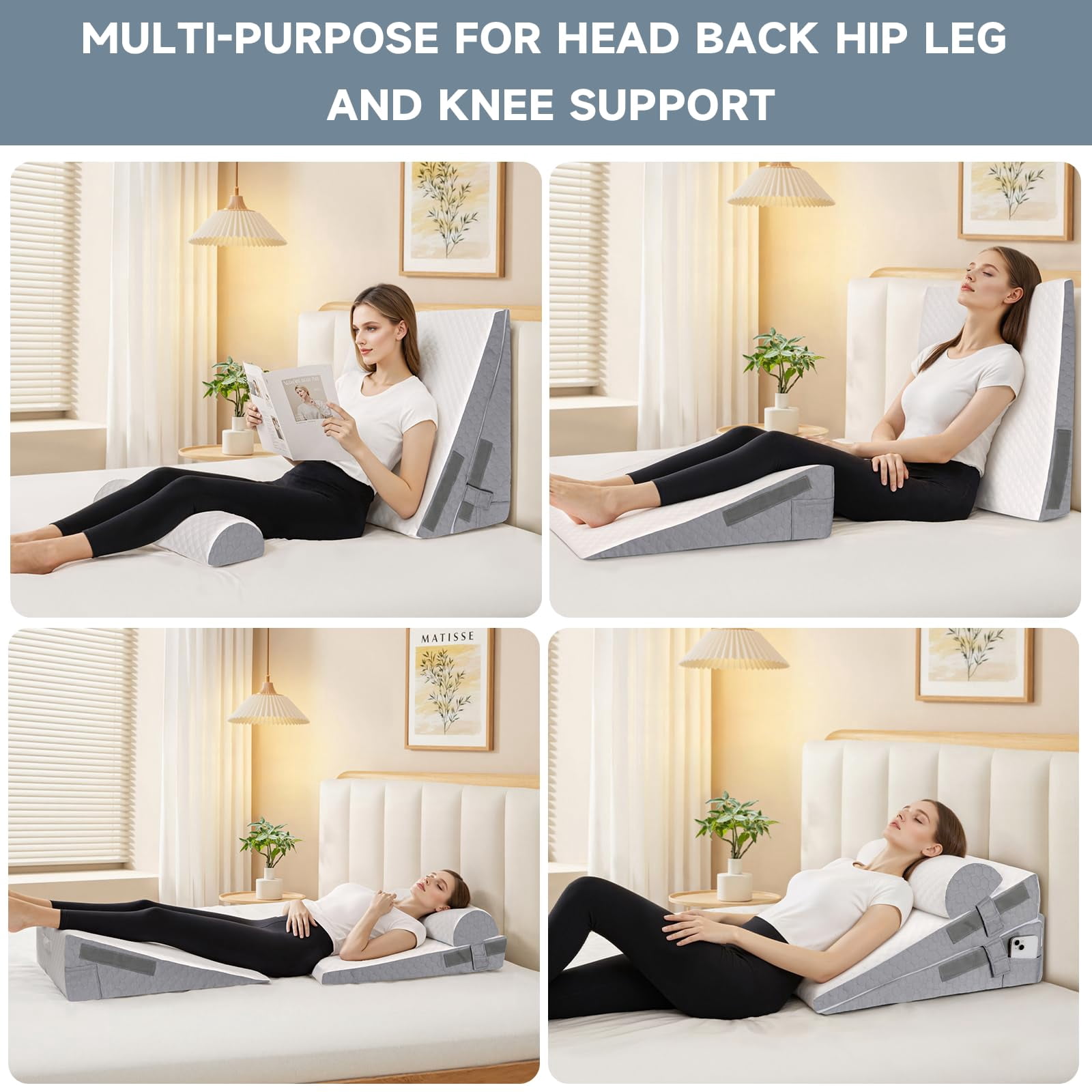 Bed Wedge Pillow For Sleeping  3 Adjustable Height 4.5&7.5&12 Inch Triangle Acid Reflux (dark Gray)
