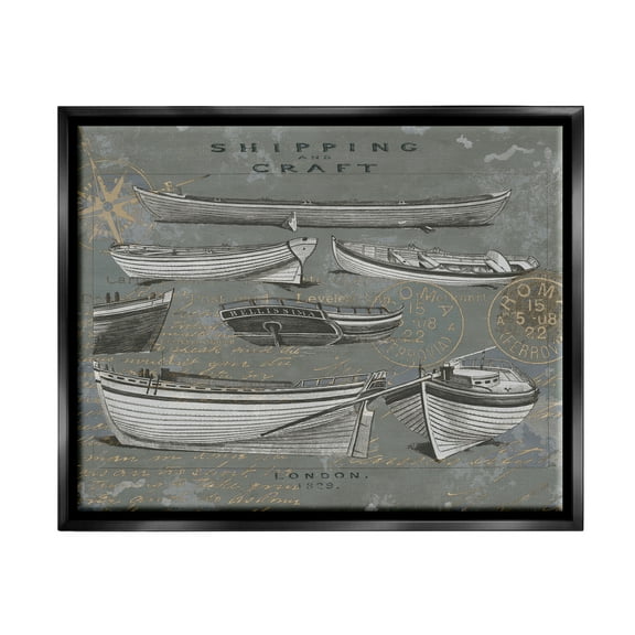Stupell Shipping & Craft Various Boats Diagram Transportation Painting Black Floater Framed Art Print Wall Art