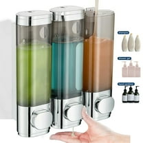 Shower Pump Dispenser Organizer, 3-in-1 300ML Wall-Mounted Soap Dispenser for Conditioner, Body Lotion, Body Wash, and Shampoo for Bathroom and Kitchen, Silver