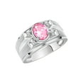 thumbnail image 3 of RYLOS Men's Rings Sterling Silver Rings Classic Designer Style 8X6MM Oval Gemstone &  Diamond Ring Pink Ice October Birthstone Rings For Men,  Size 8, 3 of 7