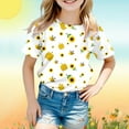thumbnail image 2 of MIXUE Toddler Girls Tops & T-Shirts Summer Cartoon Bee Festival Floral Print Crew Neck Short Sleeve Loose Casual Tshirts Holiday Wear,White,3-4 Years, 2 of 4