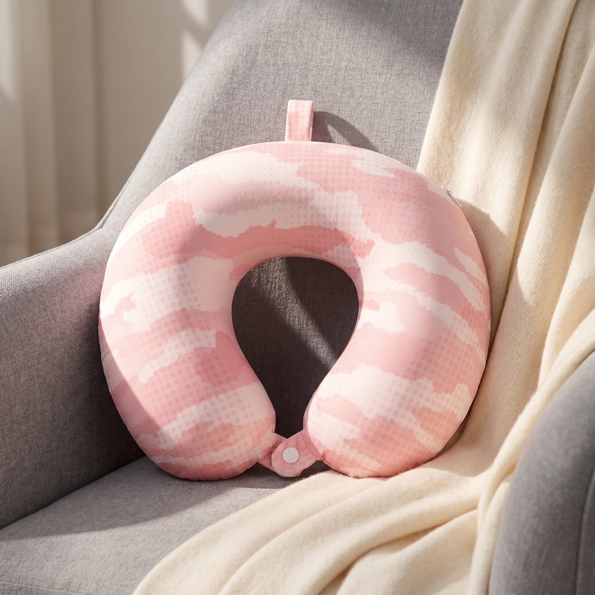 Unique Bargains Memory Foam Travel U Shape Neck Pillow with Buckle Pink 12"x12"x4"