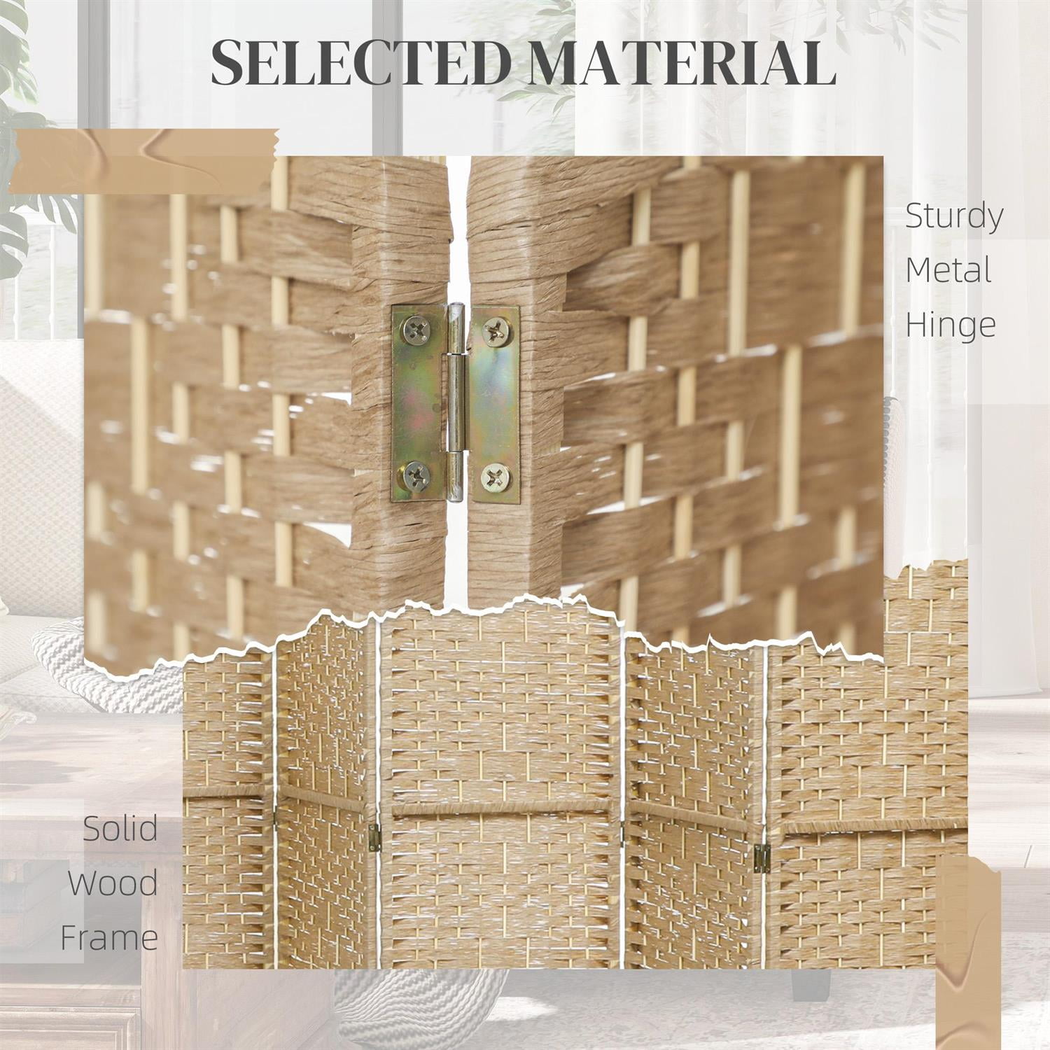 Demi Bonn 8-Panel Foldable Room Divider Screen Privacy Panel Wave Fiber Design, 67" Portable Partition for Home Office Space, Beige