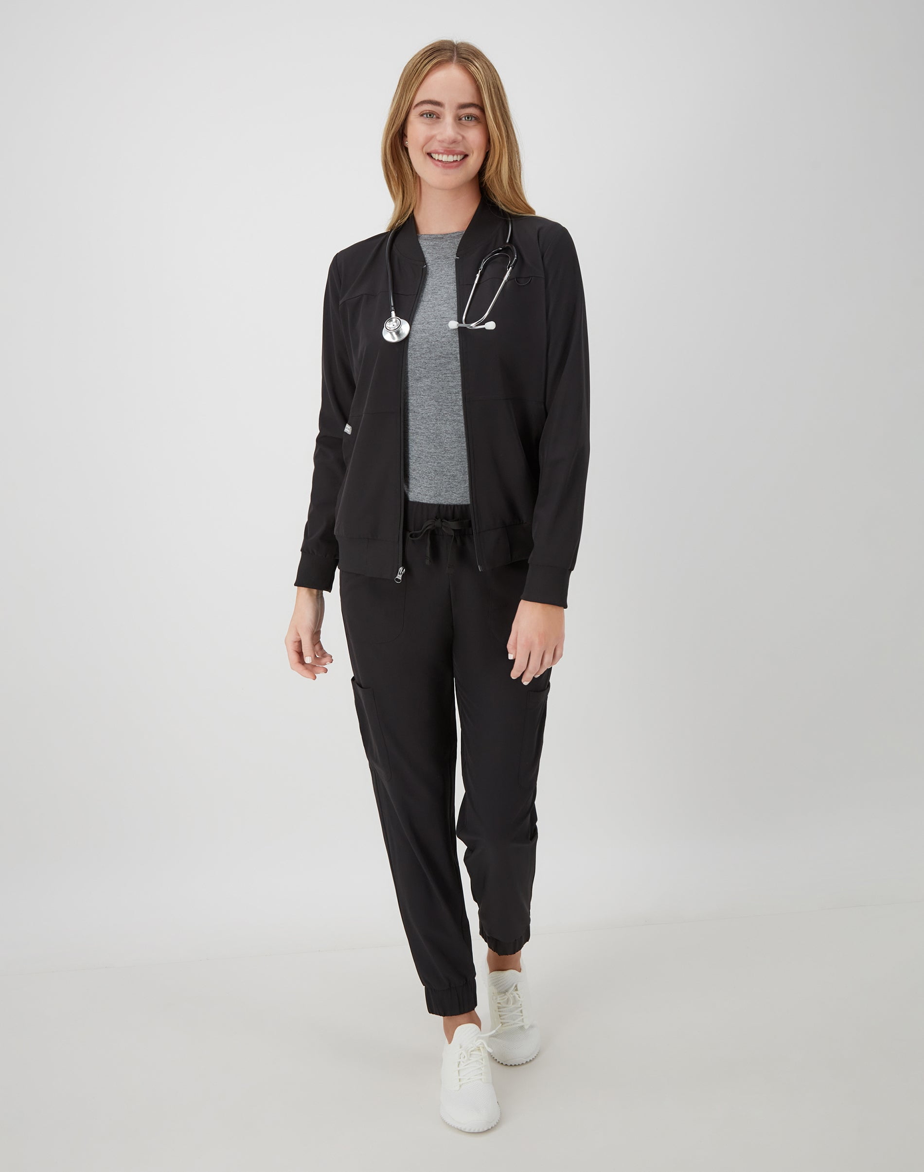 Hanes Womens Scrubs Bomber Scrub Jacket, Comfort Fit, Snap & Zip Pockets, Sizes XS-3XL