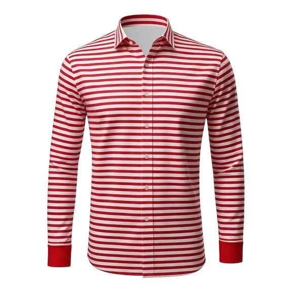 Mens Red Striped Shirts Slim Fit Button Down Long Sleeve Fall Spring Casual Shirts Red L