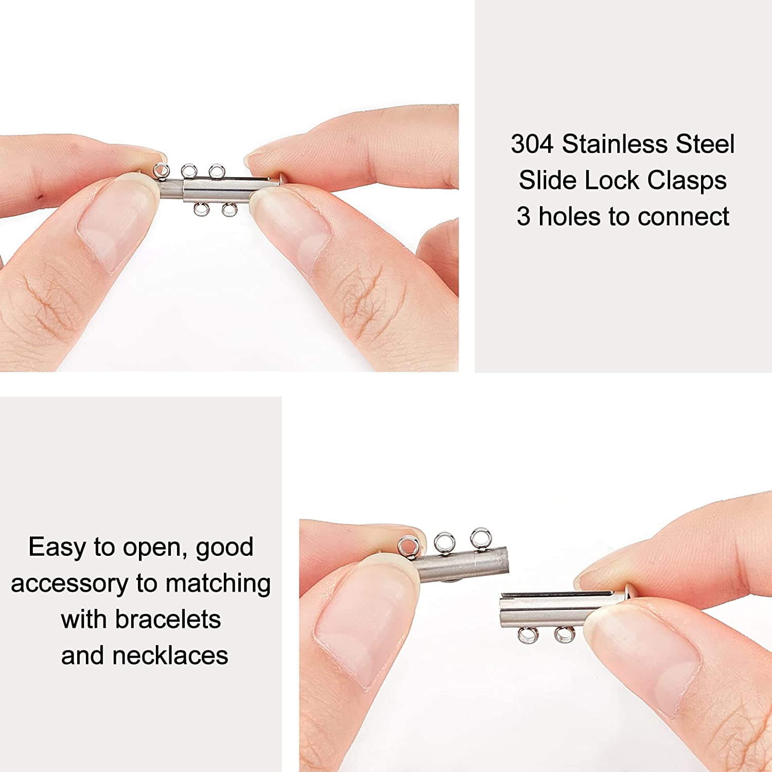 ABPETE Pro-Grade Slide Clasp Set,10-Pack 3-Strand Anti-Tangle Tube Locks for Layered Bracelets & Necklaces,304 SS Magnetic Connectors (20mm)