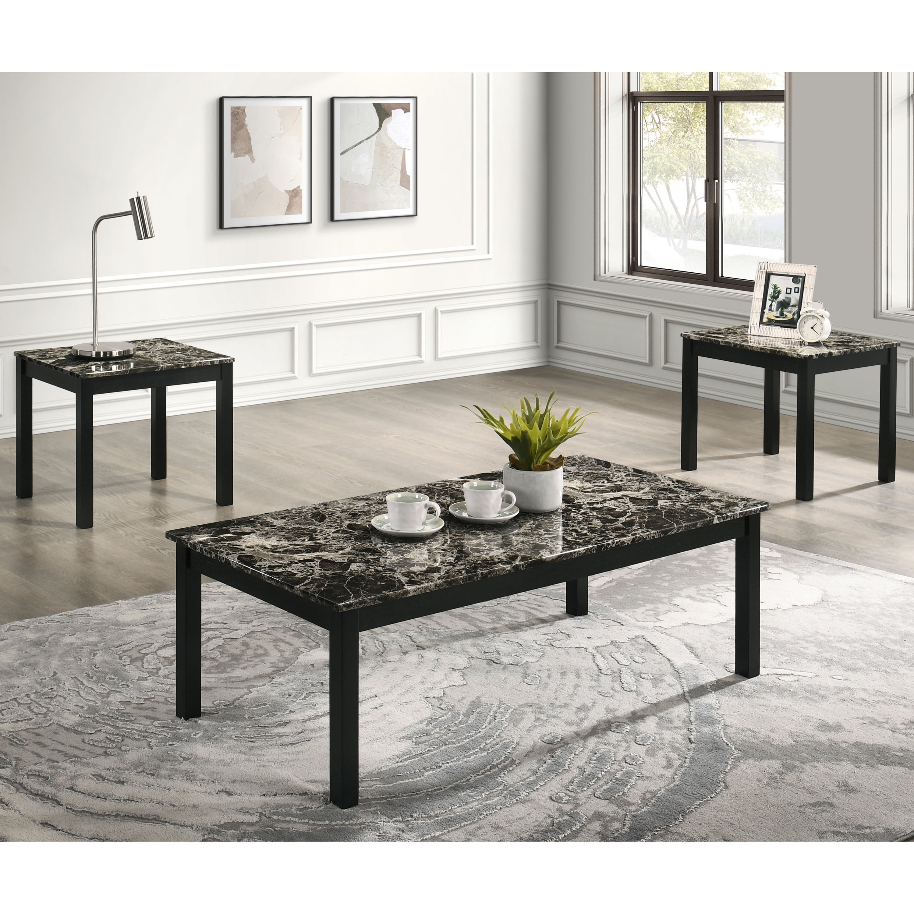 Furniture of America Versi Modern 3-Piece Coffee Table Set, Black and White