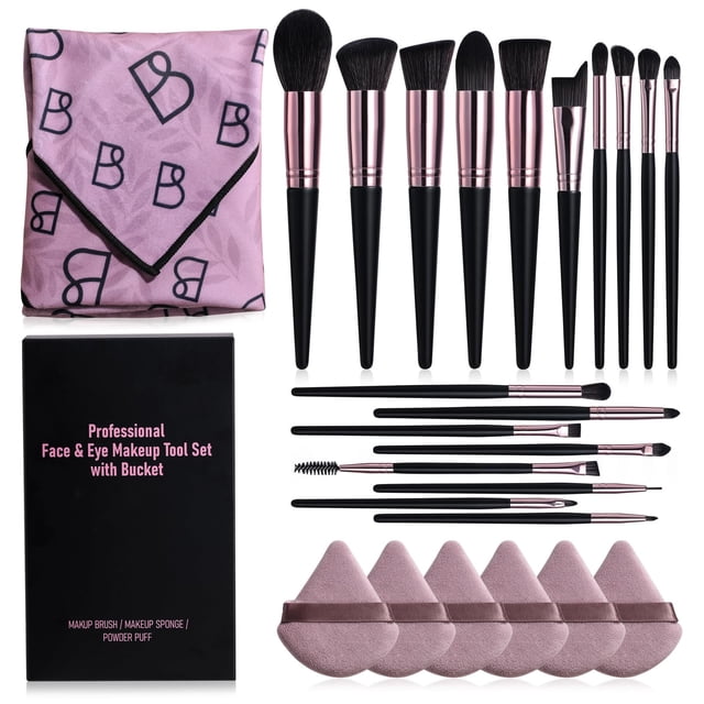 Set de brochas de maquillaje BS-MALL, 25 unidades, con brocha triangular y bolsa