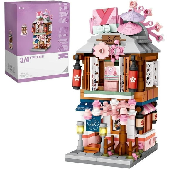 SKQIT Japanese Street View Kimono Shop Building Kits, 418 PCS Modular House Building Set Mini DIY Building Model Set, Architecture Modular Construction Set Gift for Adults