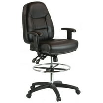 Homestock Contoured Drafting Chair With Arms, Heavy Duty, With Lumbar Support, Swivel Chair, Adjustable Height Rolling Chair, 25.5" D X 28" W X 51" H - Black Leather, Supports Upto 250 Lbs
