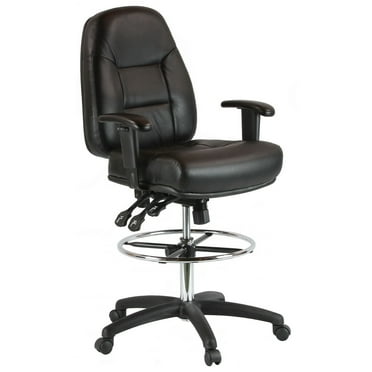 Homestock Contoured Drafting Chair With Arms, Heavy Duty, With Lumbar Support, Swivel Chair, Adjustable Height Rolling Chair, 25.5" D X 28" W X 51" H - Black Leather, Supports Upto 250 Lbs