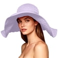 thumbnail image 3 of Fewfanhot Women Extra Wide Wavy Brim Sun Hat, UPF Foldable Pleated Beach Bucket Hat Windproof Chin Strap, 3 of 8
