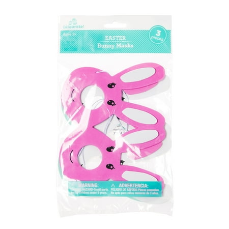 Way To Celebrate Easter Bunny Masks, Pink, 3 Pieces