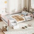 thumbnail image 5 of Harper & Bright Designs Full over Full Bunk Bed with Storage Drawers and Bookshelf, House Bunk Bed Frame with Roof and Windows, Solid Wood Bunk Bed with Playhouse Design, White & Pink, 5 of 14
