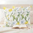 thumbnail image 3 of Summer Lemon Pillow Covers 2 Pack with Green Leaf Blue Flowers Botanical Farm Pillowcase Waterproof Outdoor Throw Pillow Cover for Patio Garden Square Cushion 20”x20”, 3 of 9